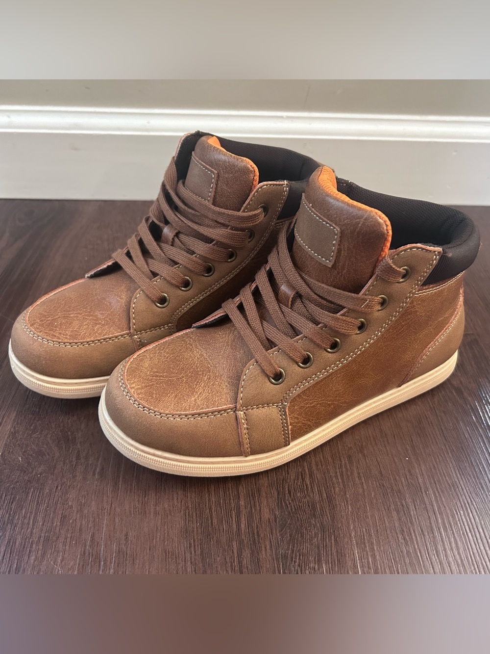 Falls Creek Boys Brown High-Top Casual Boots with Cream Sole NWOT